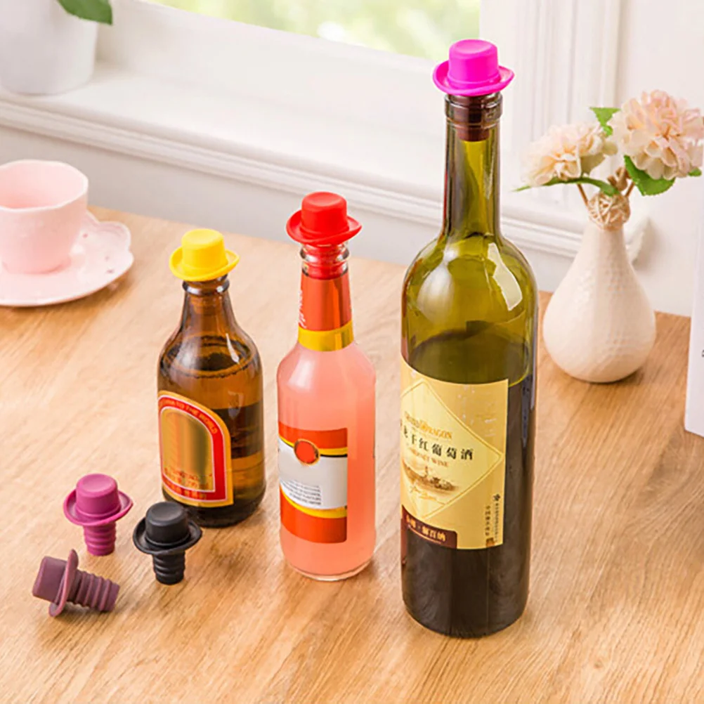 

6pcs Silicone Stoppers Set Of 4 Bottle Seals For Wine Preservation Reusable Dishwasher Safe In Yellow Wine Coffee Red Rosy