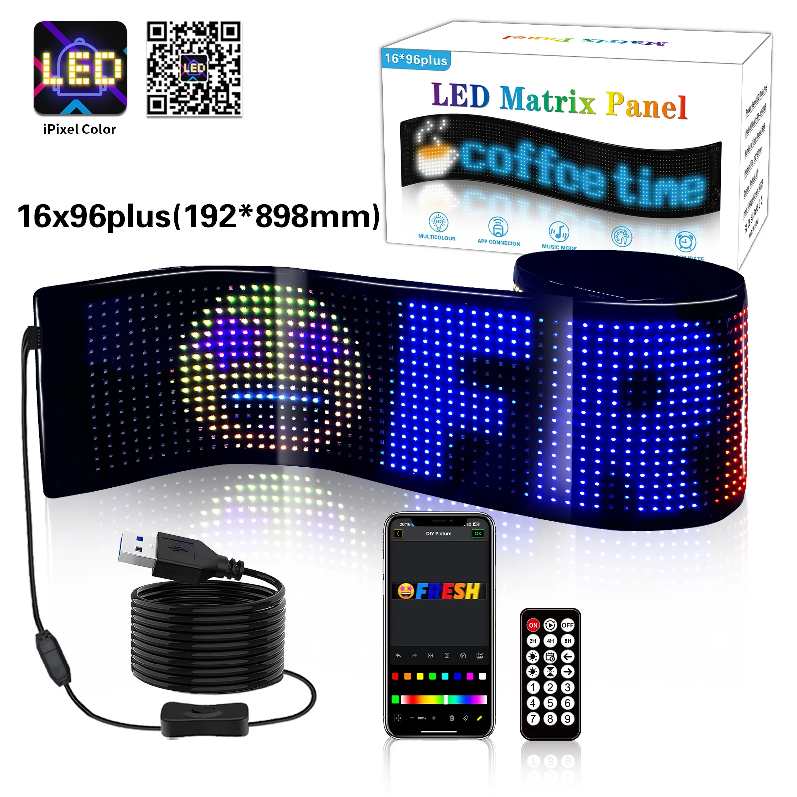 Flexible Programmable LED Matrix Panel Sign 5V USB Scrolling Display with APP Remote Control DIY Pixel Light Board for Car Store