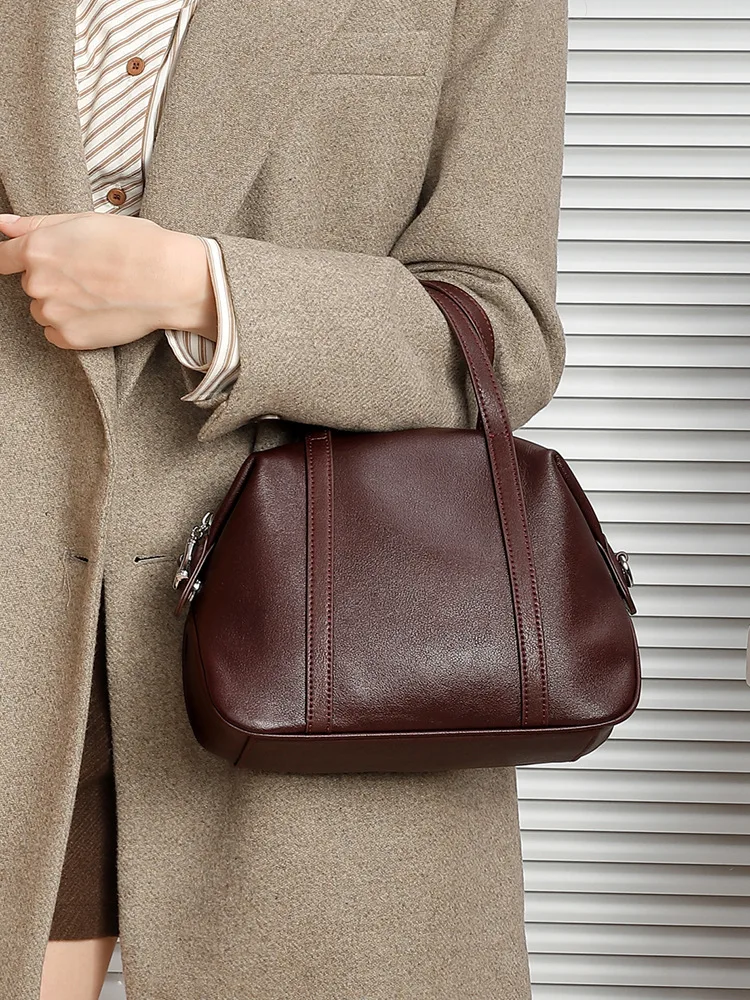 

Women's Retro Cowhide Shoulder Boston Pillow Bag Female Natural Cow Leather Crossbody Bags Lady Luxury Fashion Designer Handbags