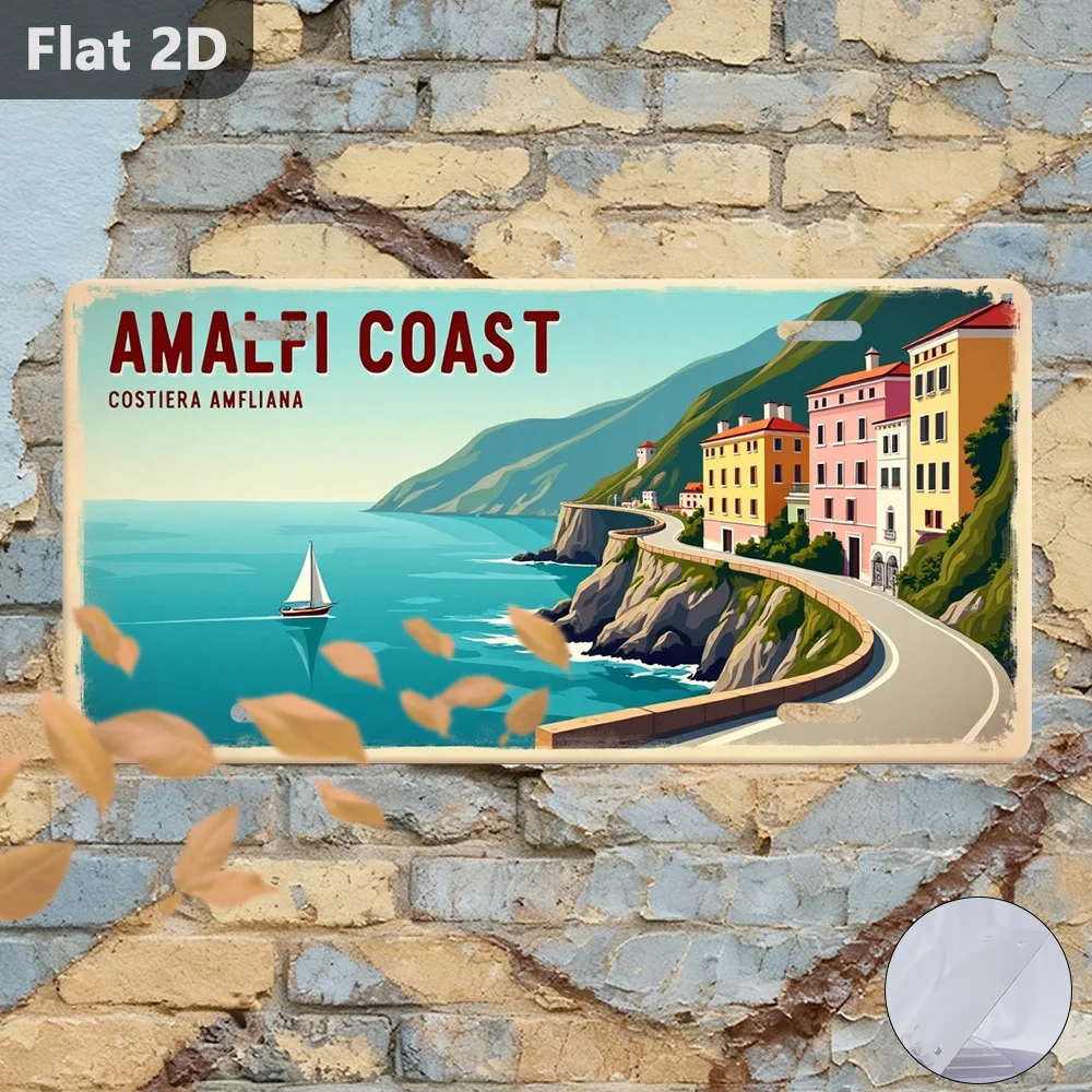 Aluminum Painting Vintage Amalfi Coast Italy Scenic License Plate Metal Tin Sign Wall Decor For Home Bar Man Cave European Trave