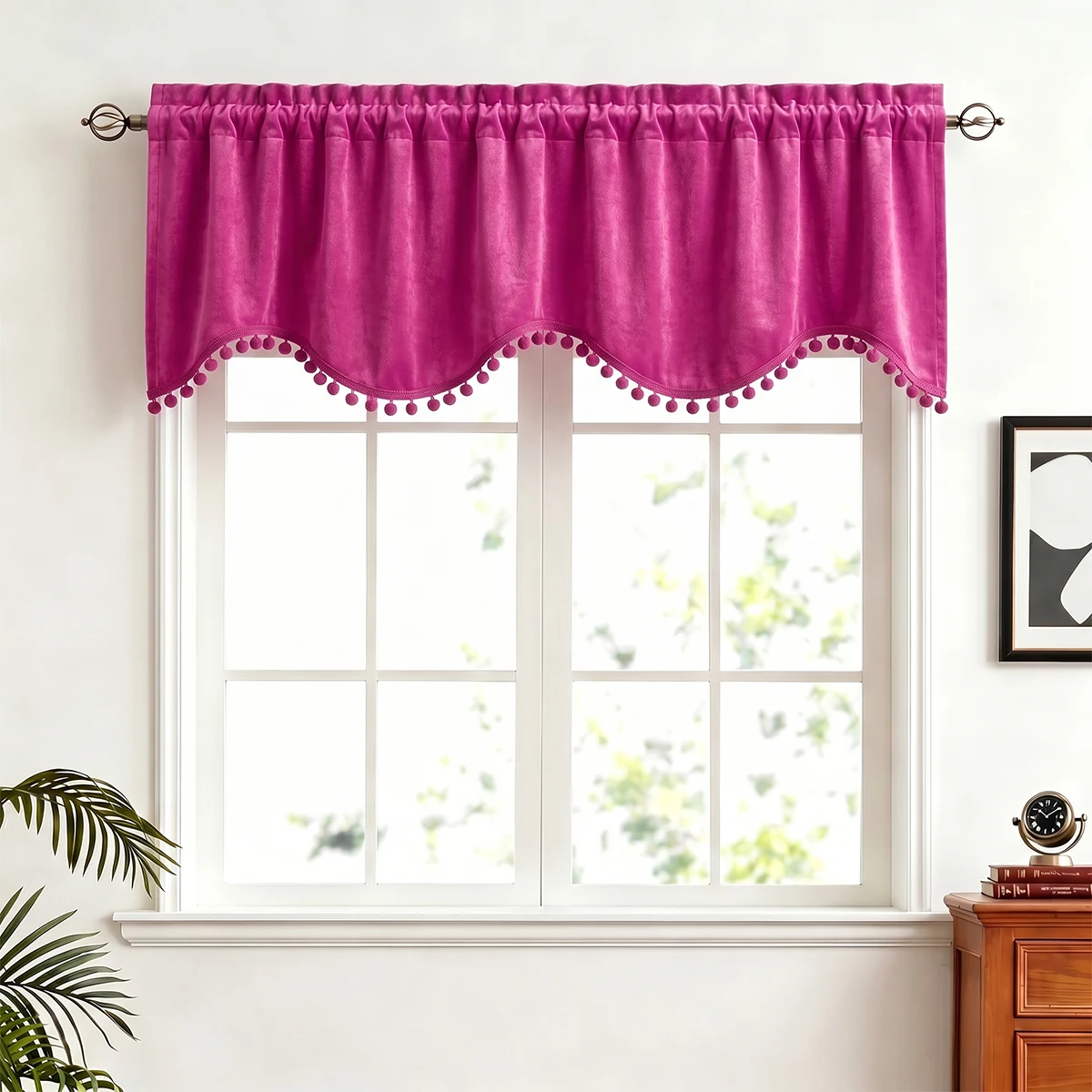 Blackout Curtain Thick - Ярко-розовая бархатная ламбрекен-штора с отделкой из