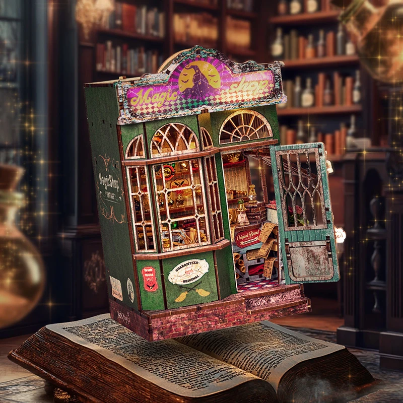 

DIY Wooden Doll House Book Nook Kit Bookshelf Shelf Insert Miniatures Home Model Kit Dollhouse With LED Light Birthday Toy Gifts
