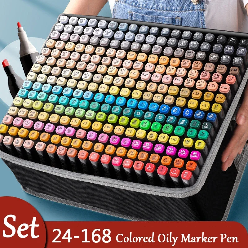 

24-168 Colors Alcohol Markers Dual Tip Permanent Art Markers for Coloring,Illustrations,and Sketching,Manga Markers Kids adult