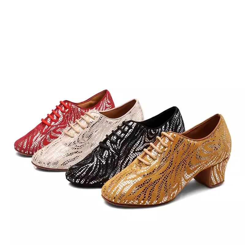 Zapatos de baile latino profesionales para mujer adulta, zapatillas de baile de cuero brillante para entrenamiento deportivo