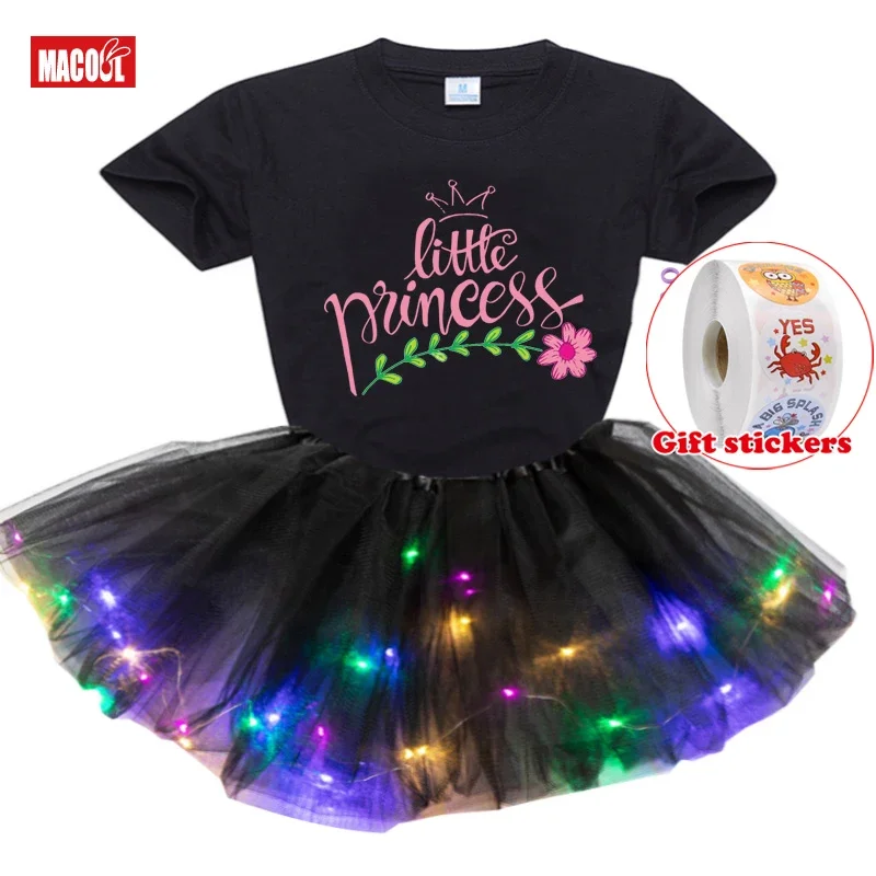 Girl Birthday Dress Custom Name Shirt 2025 Toddler Baby Dress Rainbow Tutu Set 3PC Kids T-shirt+Girls' Skirt+Children's Stickers