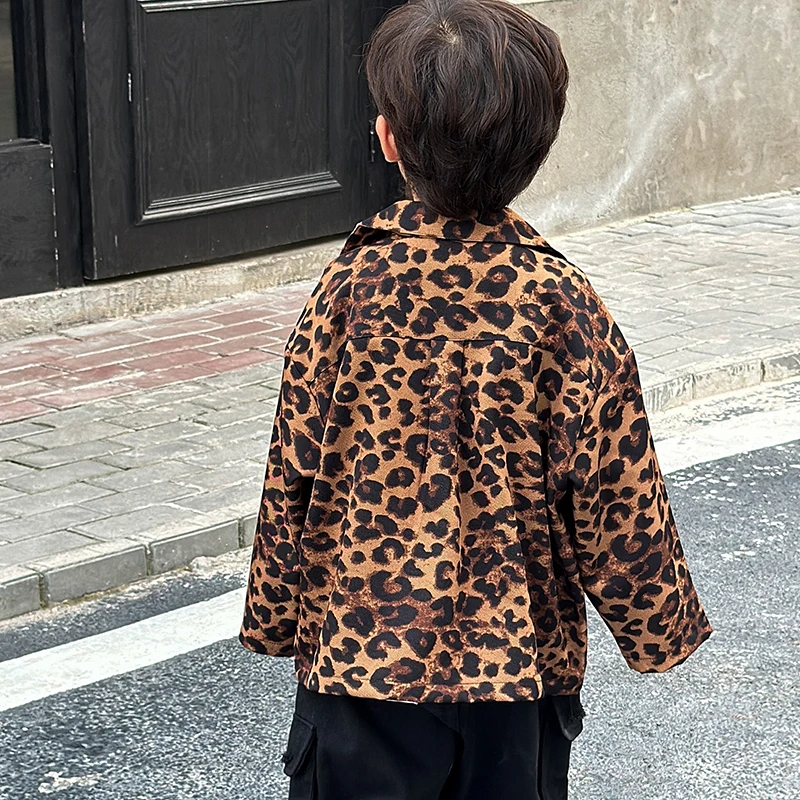 Autumn Children Leopard Print Denim Jacket for Baby Boy 2 3 4 5 6 7 8 9 10 11 Years Kids Casual Vintage y2k Coat Hiphop Outfit