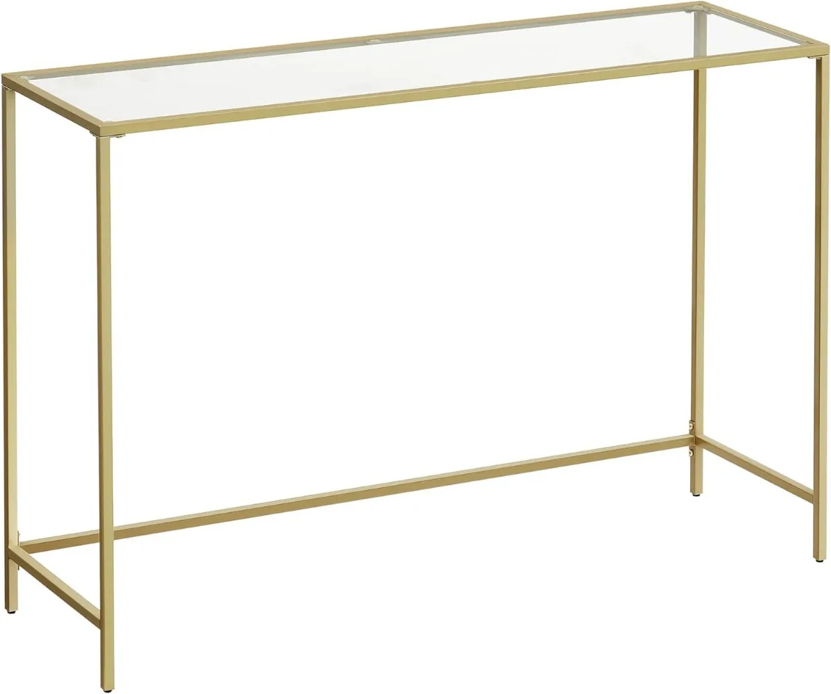 

47.2 Inches Empered Glass Sofa Table Sturdy Metal Frame, Easy To Assemble, Adjustable Feet for Living Room Hallway Gold Color