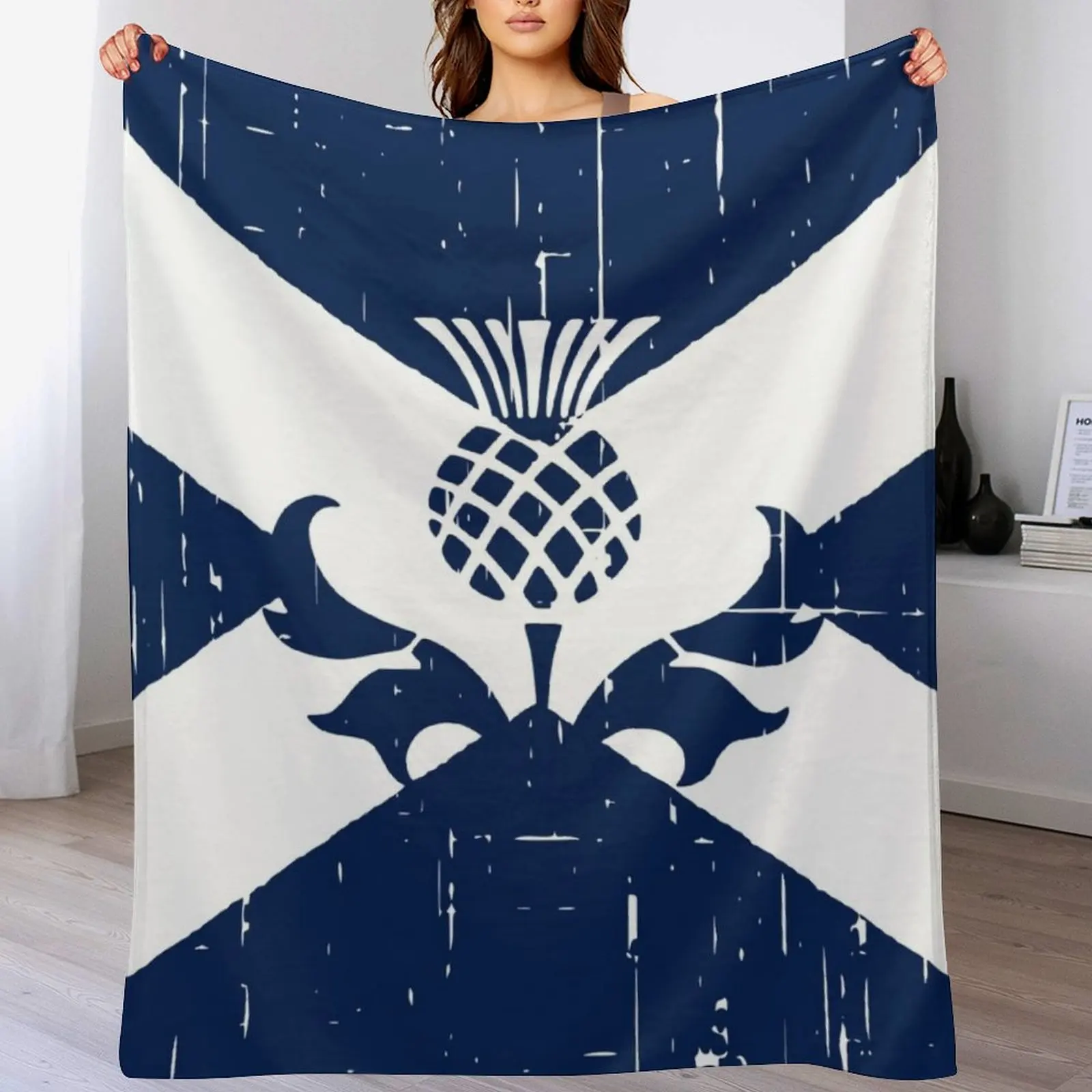 Saltire Scottish Flag and Scottish Thistle Throw Blanket Custom Decorative Throw Blankets