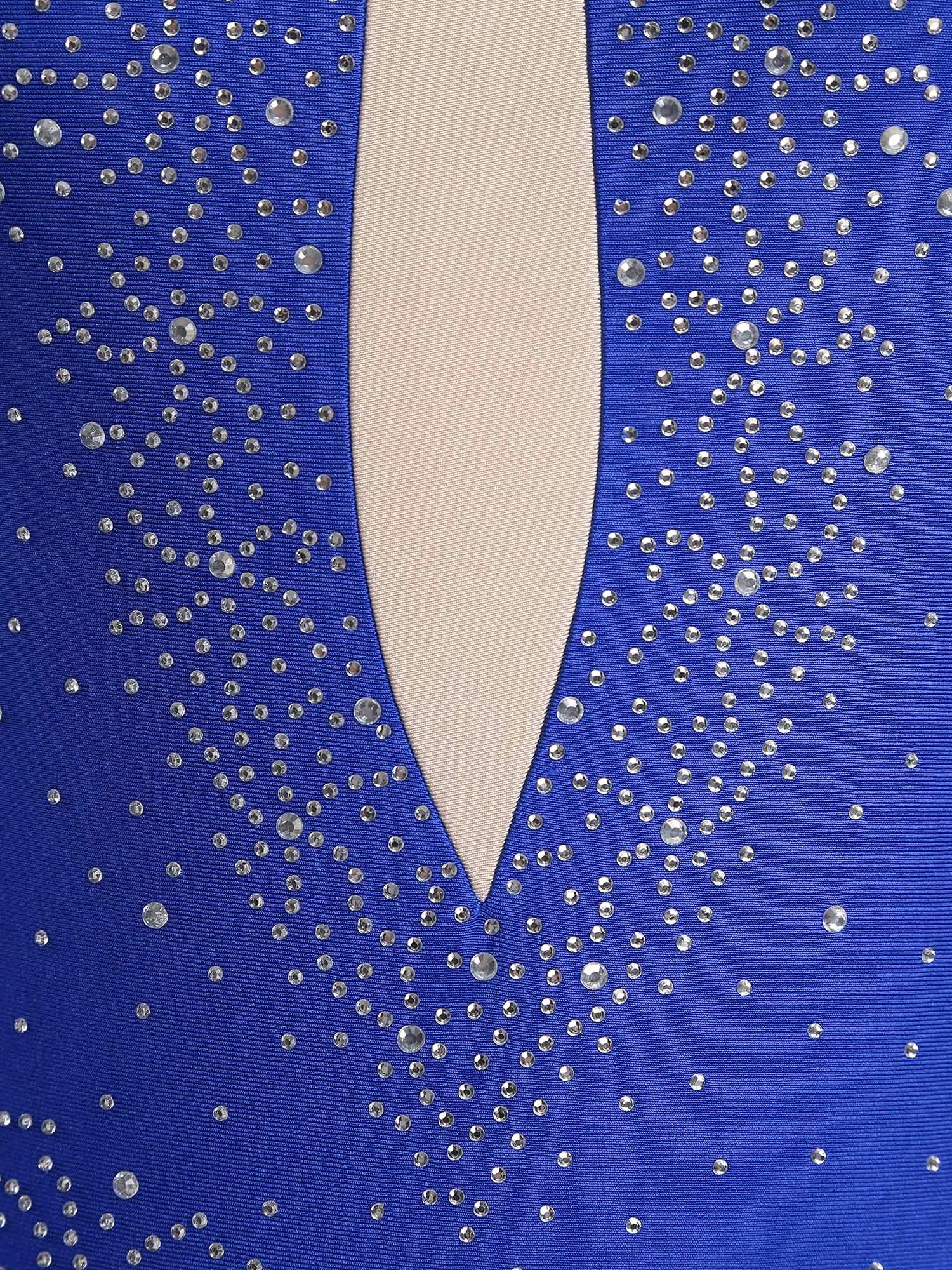 ผู้หญิง Rhinestone ละตินยิมนาสติกเต้นรํา Rompers แขนยาวตาข่ายยาวกางเกง Jumpsuit Cha-cha Dancewear