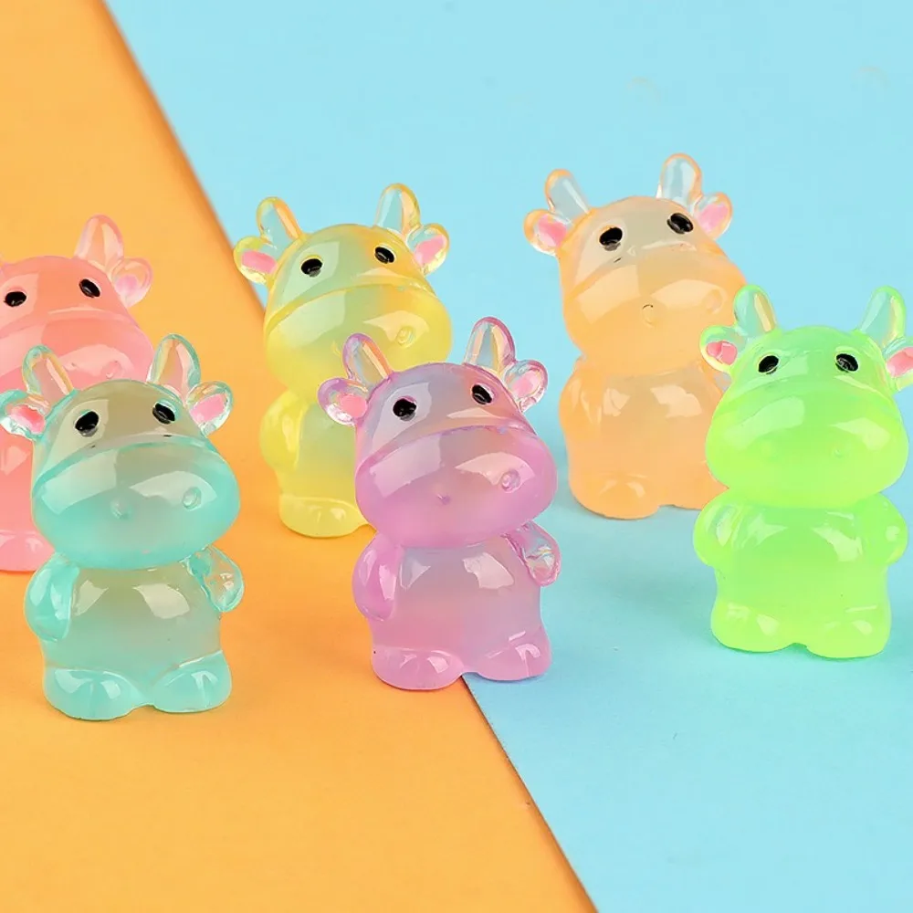 10pcs Cartoon Mini Luminous Ornaments Fluorescent Cute Little Calf Hippo Ornaments Glowing DIY Microlandscape Decorations