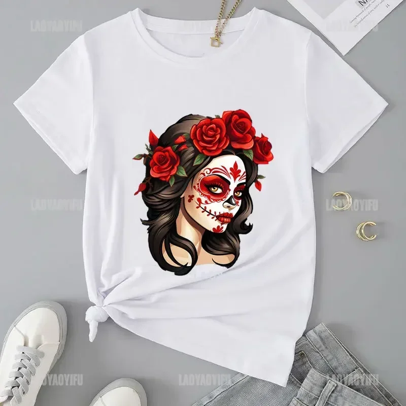 Retro Viva Mexico Women Cotton TShirt Mexican Skull Day of The Dead Girls Tops Sugar Skull Mexican Tees Female Unisex T Shirt