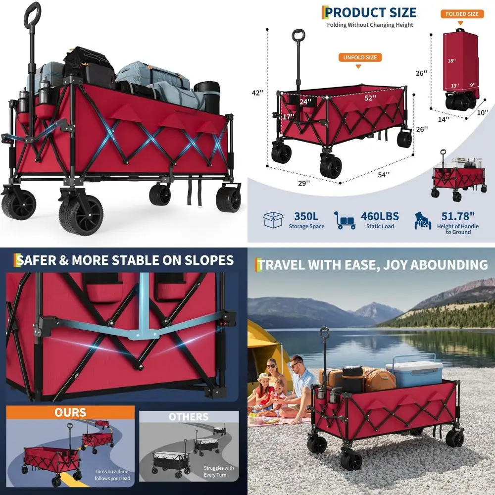 Vagão dobrável extra grande para todo terreno para praia e camping, vagão utilitário dobrável resistente com capacidade estendida