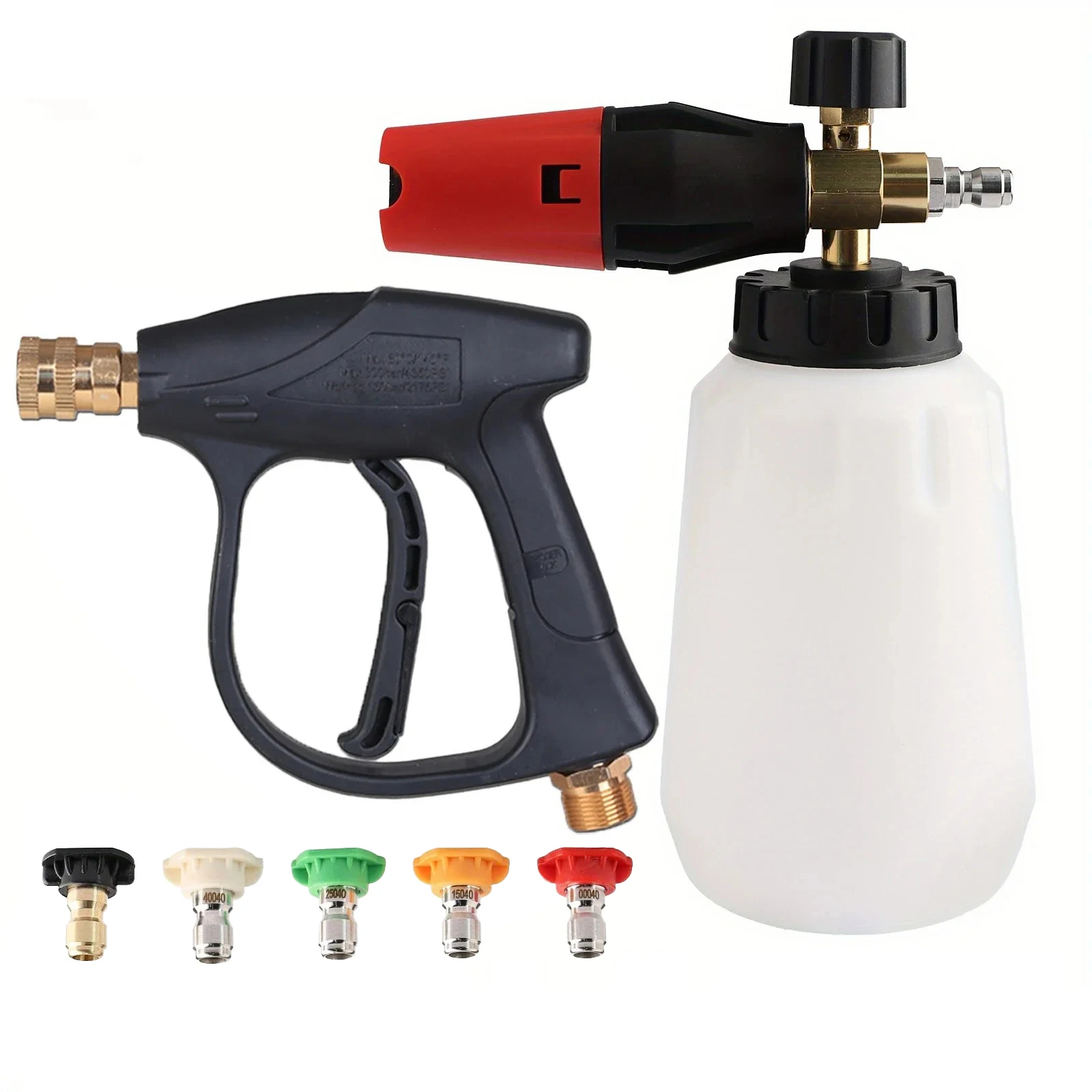 High Pressure Car Wash Gun with M22-14 Foam Cannon, 5 Spray Nozzles + 2 Cleaning Gloves, All-in-one Accessory Kit for Vehicle Ca