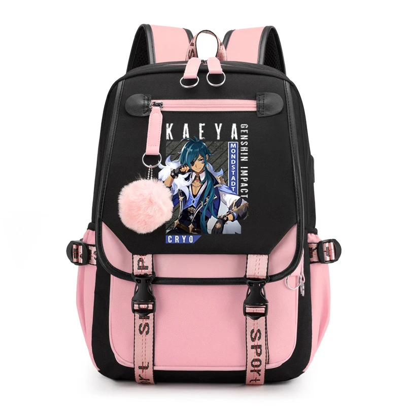 Fashion School Bag for Girls Waterproof Usb Children Backpack Bookbags Genshin Impact Anime Print Kids School Backpack Mochila