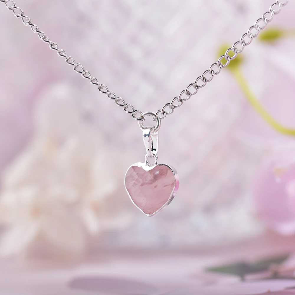 ITSMOS Natural Heart Rose Quartz Pendant Necklace 925 Silver Pink Love Facet Gemstone Necklace for Women Romantic Jewelry