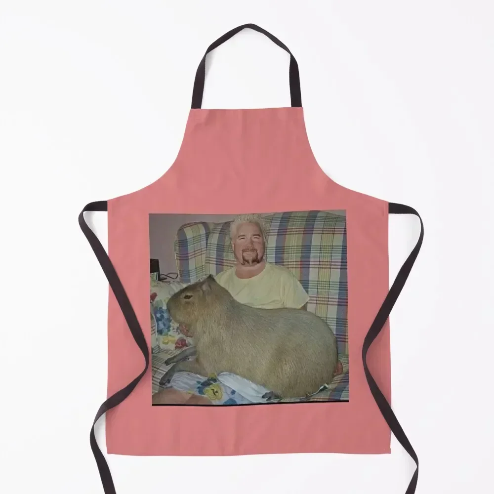 

guy fieri with capybara Apron with pockets For Man waiter Funny Apron