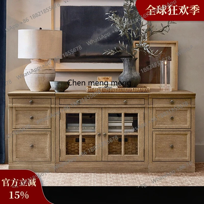 

American solid wood TV cabinet Villa small apartment storage storage side cabinet French retro living room TV cabinet
