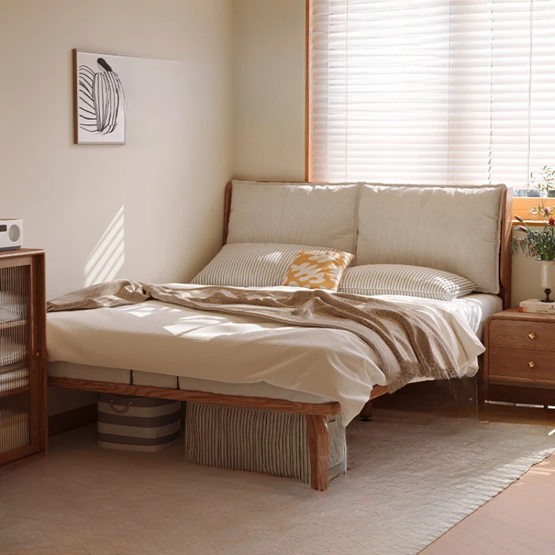 Solid wood soft bag bed flush edge bed ultra-thin bedside single double small apartment 1.2 meters ash wood bed