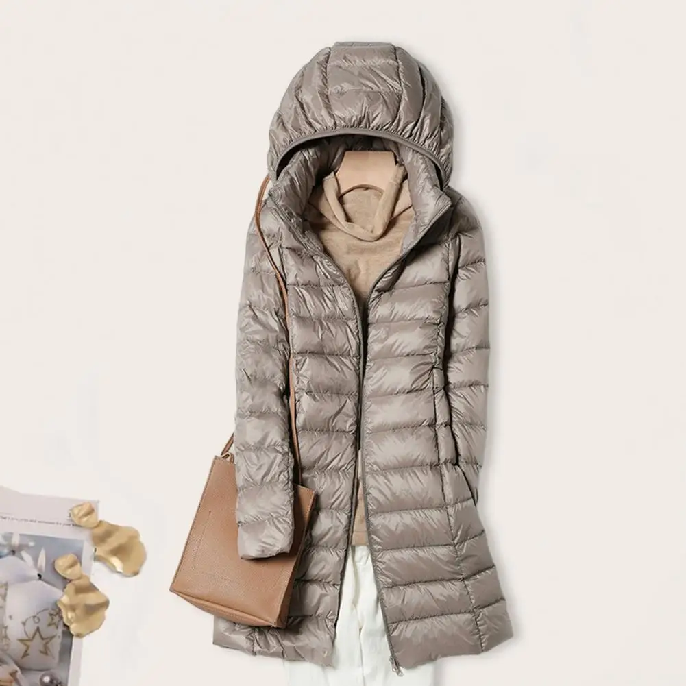 Women Ultra Lightweight Packable Long Puffer Jacket 2024 New Autumn Winter Warm Hat Detachable Hooded Female Coat Parka Outwear