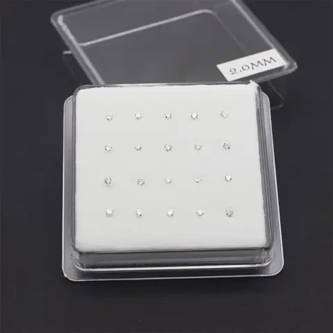 40개 925 스털링 실버 2mm 클리어 지르콘 코 스터드 링 바디 피어싱 주얼리