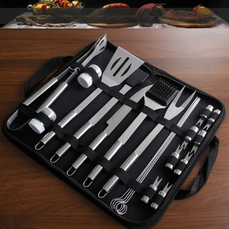 Portable Oxford Cloth Bag BBQ Stainless Steel Tool Set Home Barbecue Combination Outdoor Cooking Utensils Set Convenient Carry-O