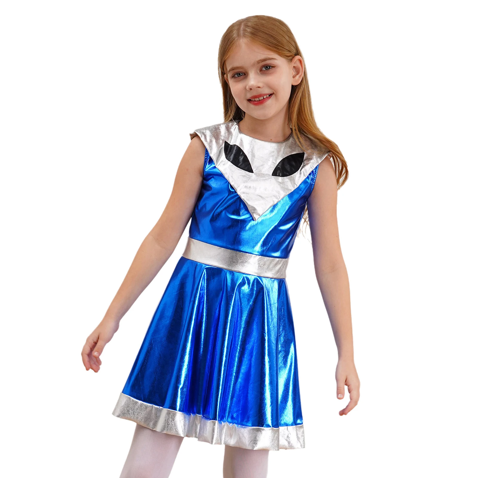 Fantasia de Cosplay alienígena Halloween para meninas, dois olhos, vestido Tutu metálico brilhante para crianças, festa do espaço sideral, dramatização