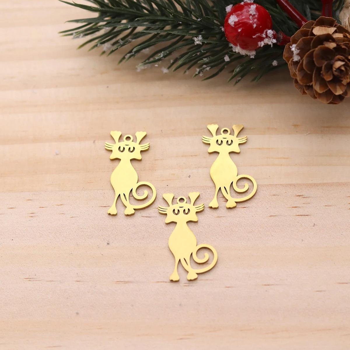 3pcs Stainless Steel Cartoon Curly Tail Cat Charms Metal Pendants for DIY Jewelry Making Necklace Bracelet Keychain Accessories