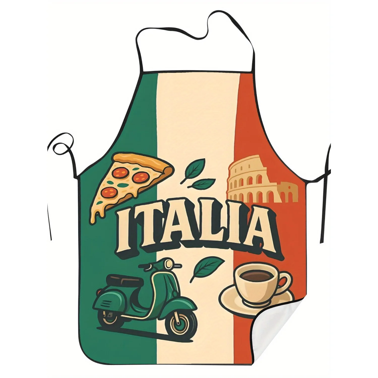 Retro Italian Flag Kitchen Apron Pizza Scooter Coffee Pattern Chef Cooking Bibs Linen Waterproof Home Baking Uniform Multi Sizes
