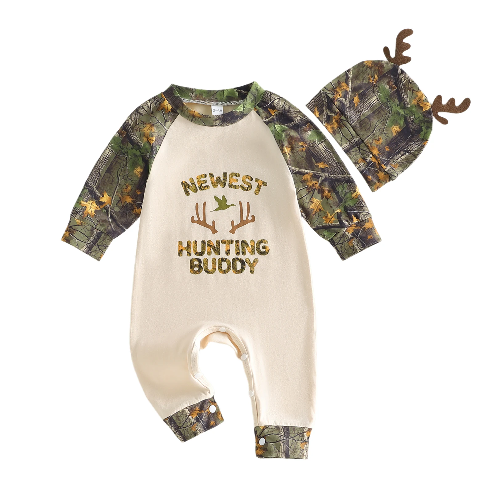 

Весенне-осенний наряд для маленьких мальчиков, комбинезон с длинными рукавами и шапкой с рогами, комплект из 2 предметов