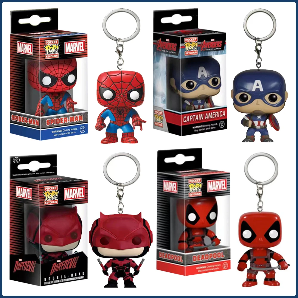 

Funko Keychain Marvel Spider Man Deadpool Daredevil Groot Cute Q Version Movie Peripheral Action Figures Pendant Keychain Gift