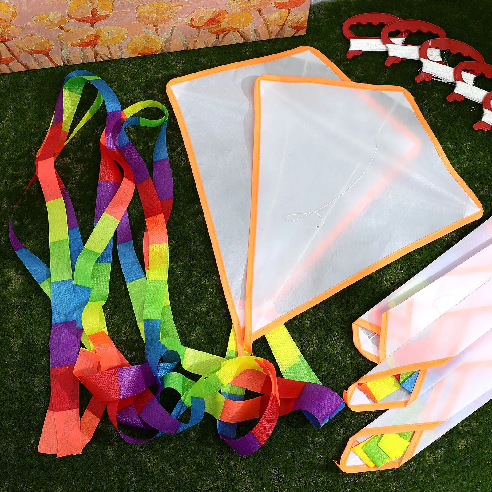 

5Sets DIY Kite Kit Blank Cloth Bamboo Plastic Material for Kids Creative Drawing Painting Flying Kite Making Project