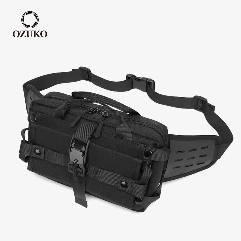 OZUKO Men Waist Bag USB Charging Fashion Outdoor Sports Chest Pack for Teenager Male Waterproof Shoulder Belt Bag Crossbody Bags