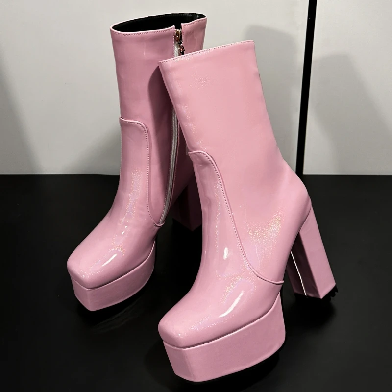 

Platform Ankle Boots for Women Black White Blue Pink High Heel Short Rain Boot Autumn Winter Party Dance Shoes Female Sexy
