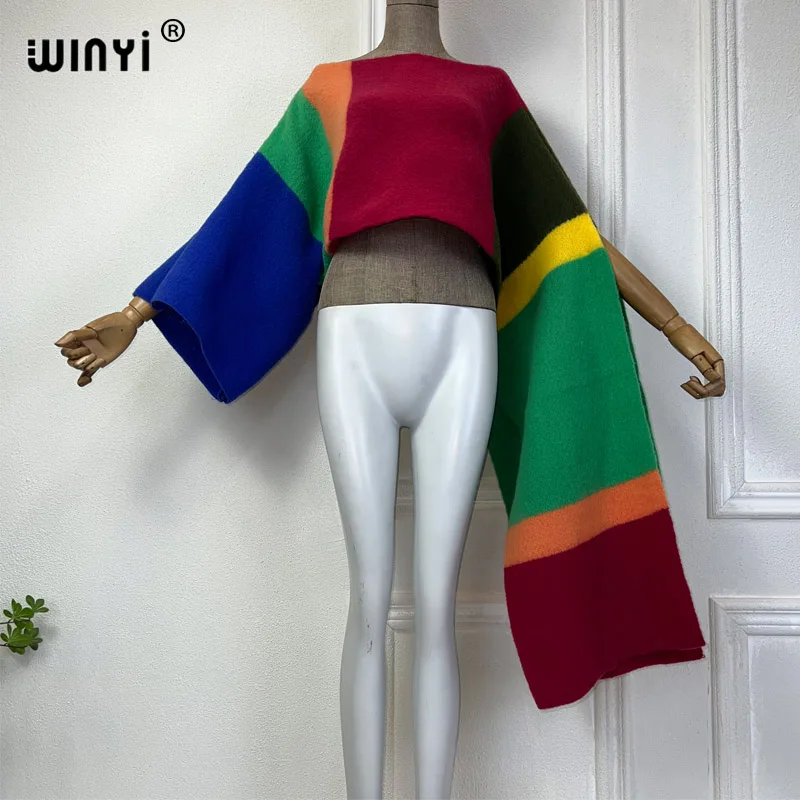 2024 WINYI Pullover Sweater Cape Women's Tops Autumn And Winter Outer Tower Knitted Irregular sleeve top holiday fashion poncho