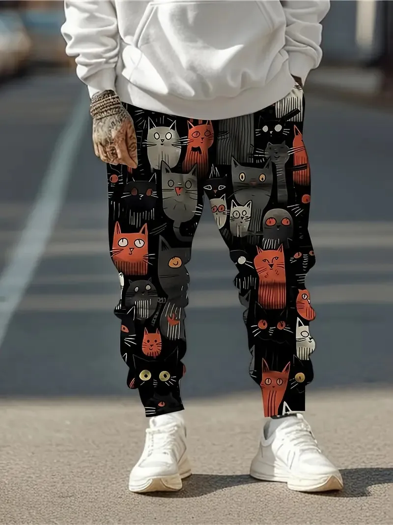 

The new men's trousers for Spring and Autumn 2025 are casual fashionable soft and comfortable with 3D kitten print