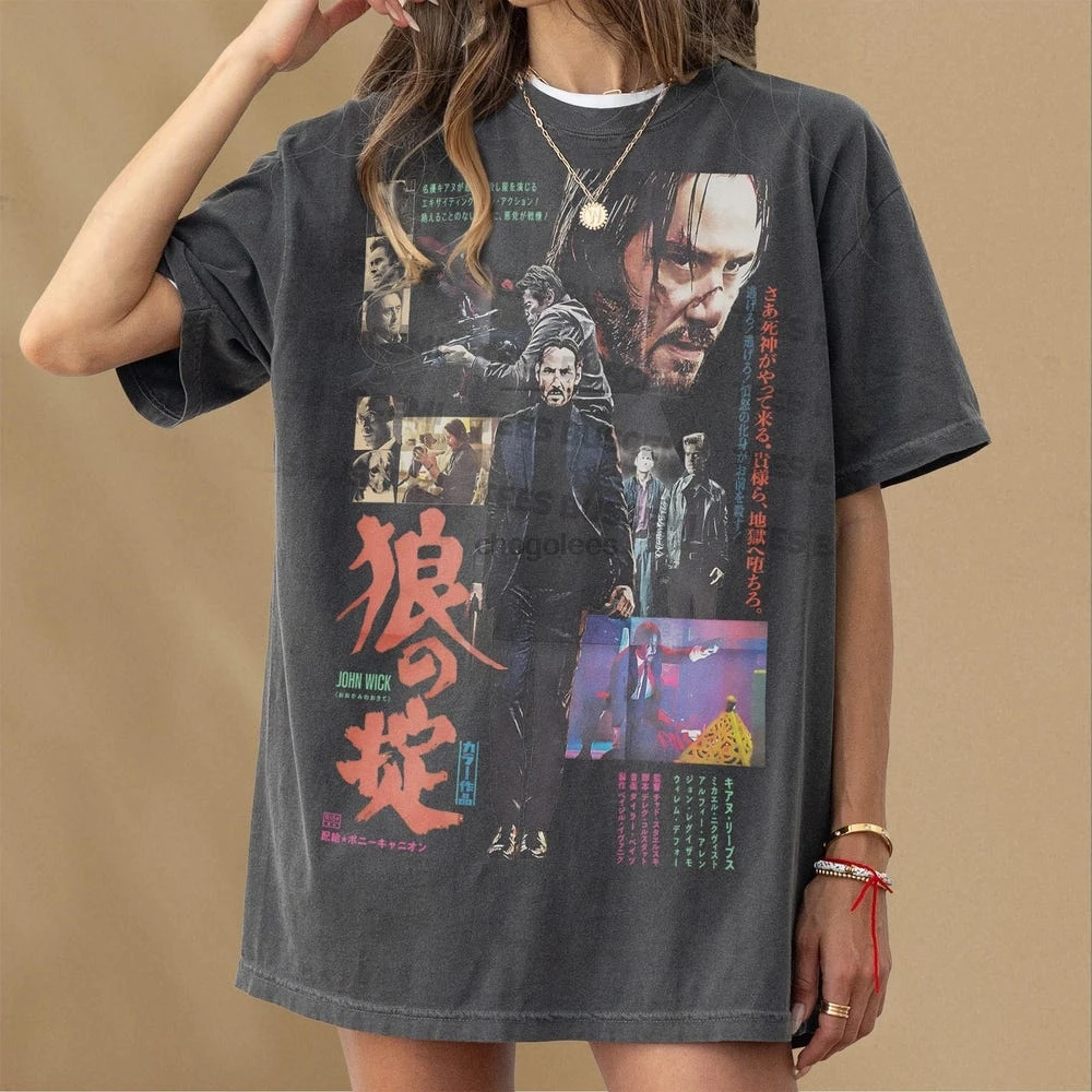 Keanu Reeves Graphic T-Shirt Action Movie Tee Shirt John Film Japanese Poster Art Memorabilia Bootleg Streetwear for Wick Fans