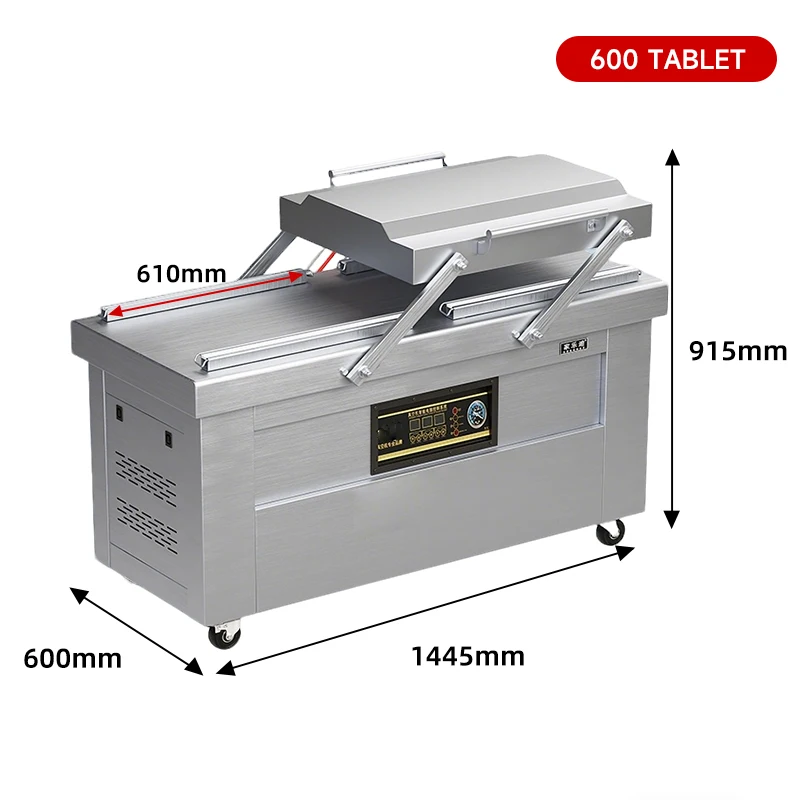 600PD Farmers Market Dual Chamber Vacuum Sealer, Commercial Fresh Food Packing Machine, Universal for Dry/Wet/Oil/Powder