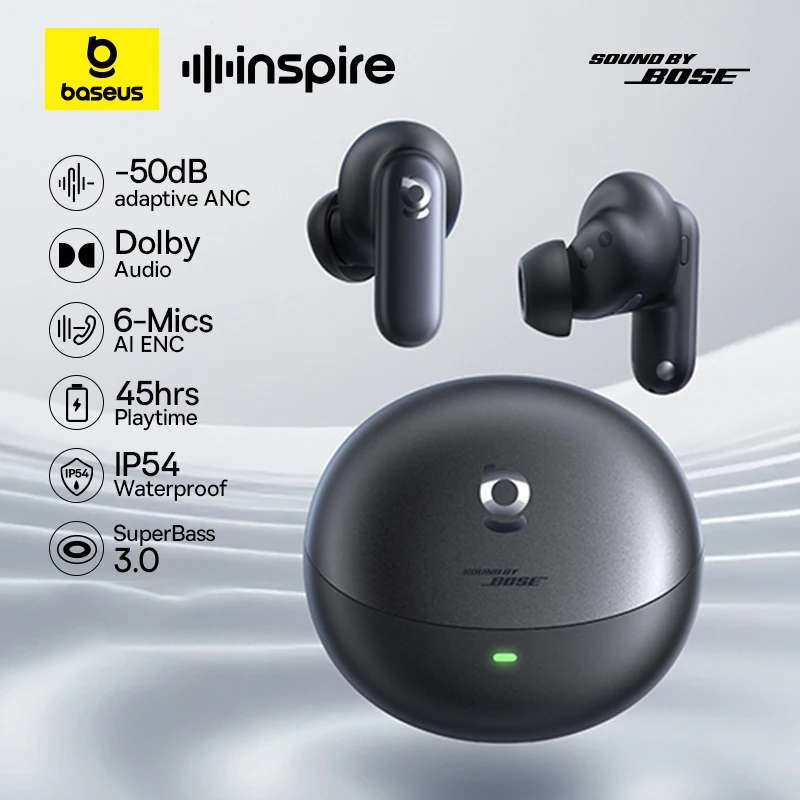 

Наушники Baseus Inspire XP1 с адаптивным шумоподавлением, звуком Bose Dolby Audio, адаптивной настройкой звука и 6 микрофонами для четких звонков