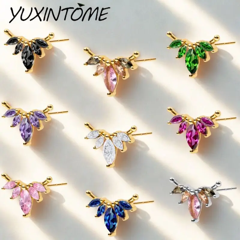

925 Sterling Silver Needle Light luxury Fashionable Diamond Colored Zircon Earrings Women's Small Simple Exquisite Jewelry Gifts