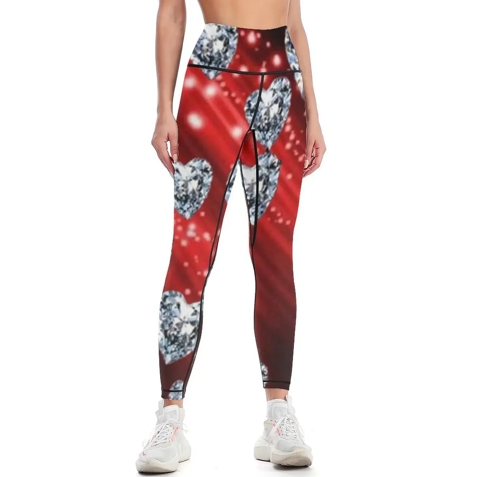 Red Sparkle Diamond Hearts Leggings flared Women's sportswear for fitness jogging pants Womens Leggings