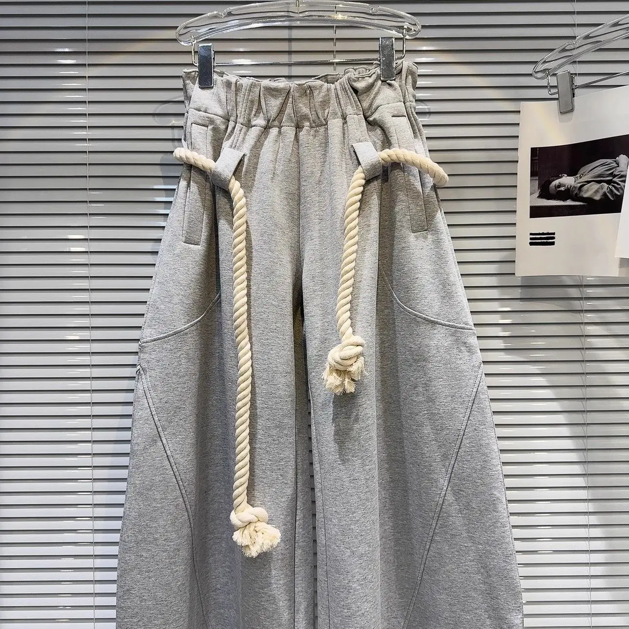 2026 New Women Personalized Woven Hemp Rope Belt Loose Wide-leg Casual Pants Bloomers