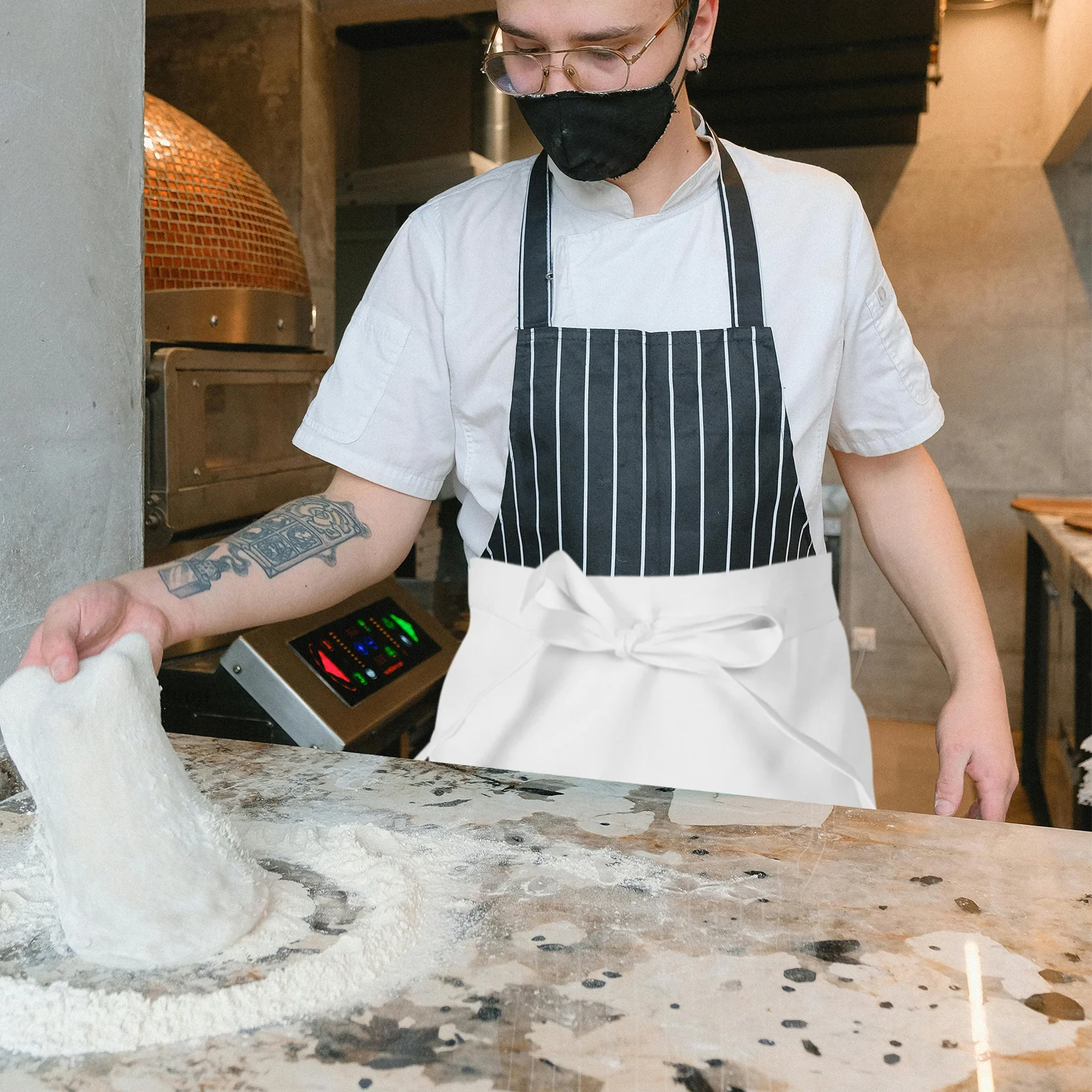 Fartuch bistro unisex do połowy uda, biały, fartuch jednorzędowy, fartuch dla kelnerów restauracji, fartuch kucharski dla kobiet i mężczyzn