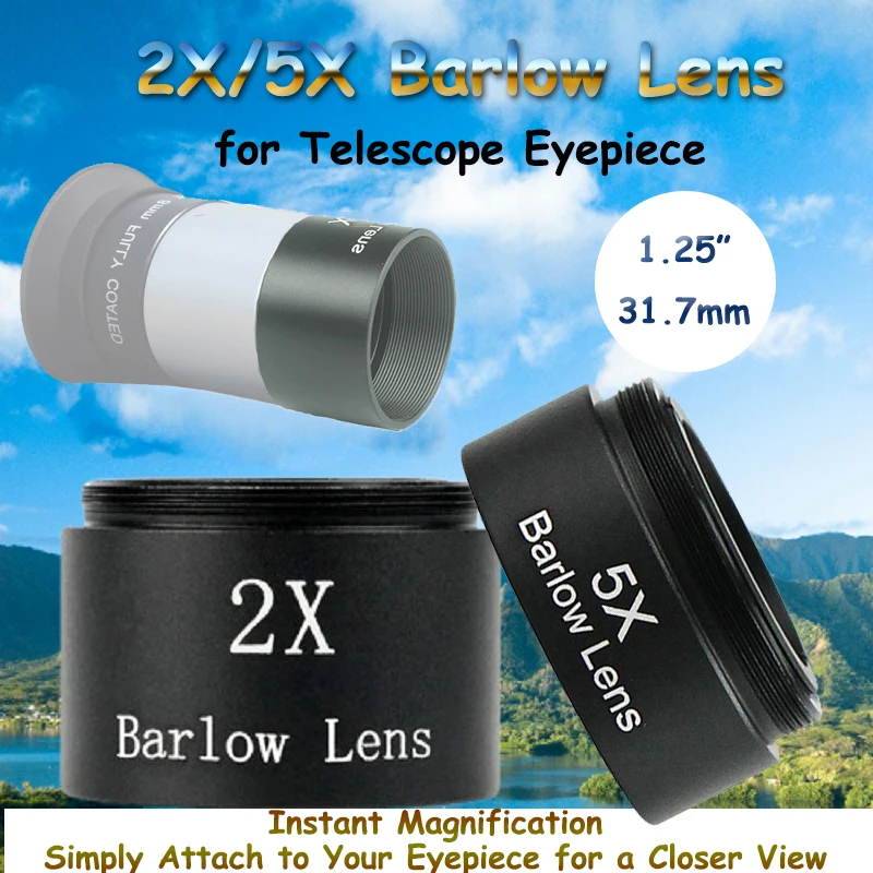 

1,25 "/31,7 мм 2X и 5X линза Барлоу оптическое стекло M28 * 0,6 мм фильтрующая резьба окуляр телескопа аксессуар для астрономического просмотра