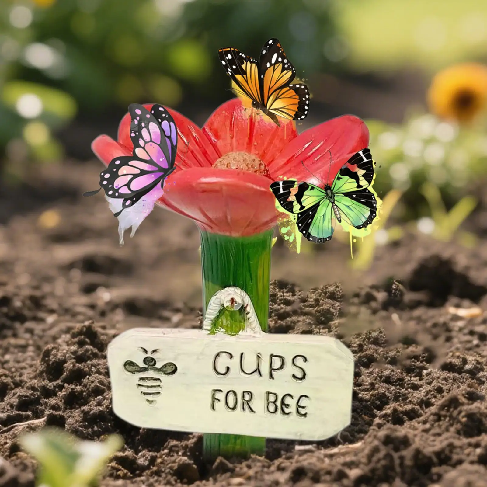 Bienen-Tränke für den Garten, Bienenpollinator-Futterstation, Trinkbecher in Blumenform, bunte Schmetterlings-Hygienebecher