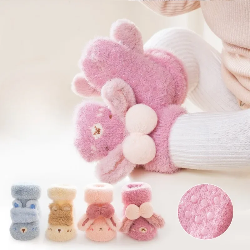 Winter Anti Slip Soft Bottom Baby Floor Socks Cartoon Animal Indoor Prewalker Boy Girl Plush Comfortable Infant Slipper Socks