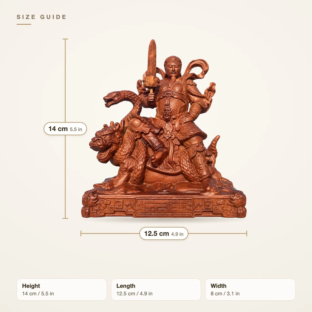 Fine Wood Carved Zhenwu Great Emperor Daoist Culture Figurine for Home Office Temple Altar Tabletop Decor Collectible Gift