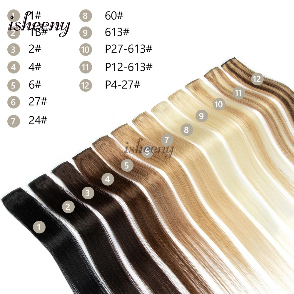 Isheeny 6 قطعة مشبك صغير في وسادة الشعر البشري 1 كليب على آلة لحمة وصلات شعر 12 "-16" 30 جرام/الحزمة مشبك شعر طبيعي مستقيم #6