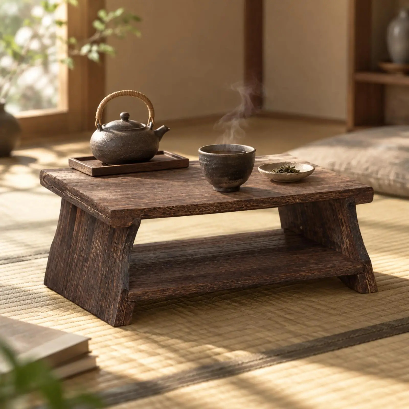 Solid Wood Rectangular Side Table with Open Shelf for Compact Living Room Portable Foldable Storage