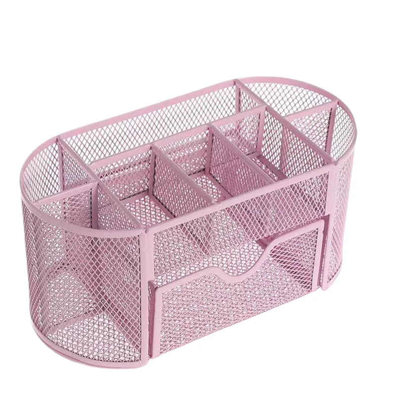 1Pc Student Multi Functional Metal Pen Holder Pen Barrel Creative Stationery Desktop Iron Net Nine Grid Combination Storage Box Organizer for School Office Home Dormitory Study Room Desk Tidy Rack Shelf