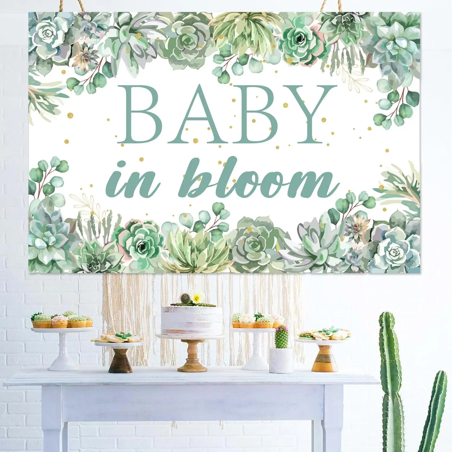 Fondo para Baby Shower de plantas suculentas de 7x5 pies, decoración de cumpleaños para bebé en flor, pancarta, suministros para revelar género con temática de jardín verde